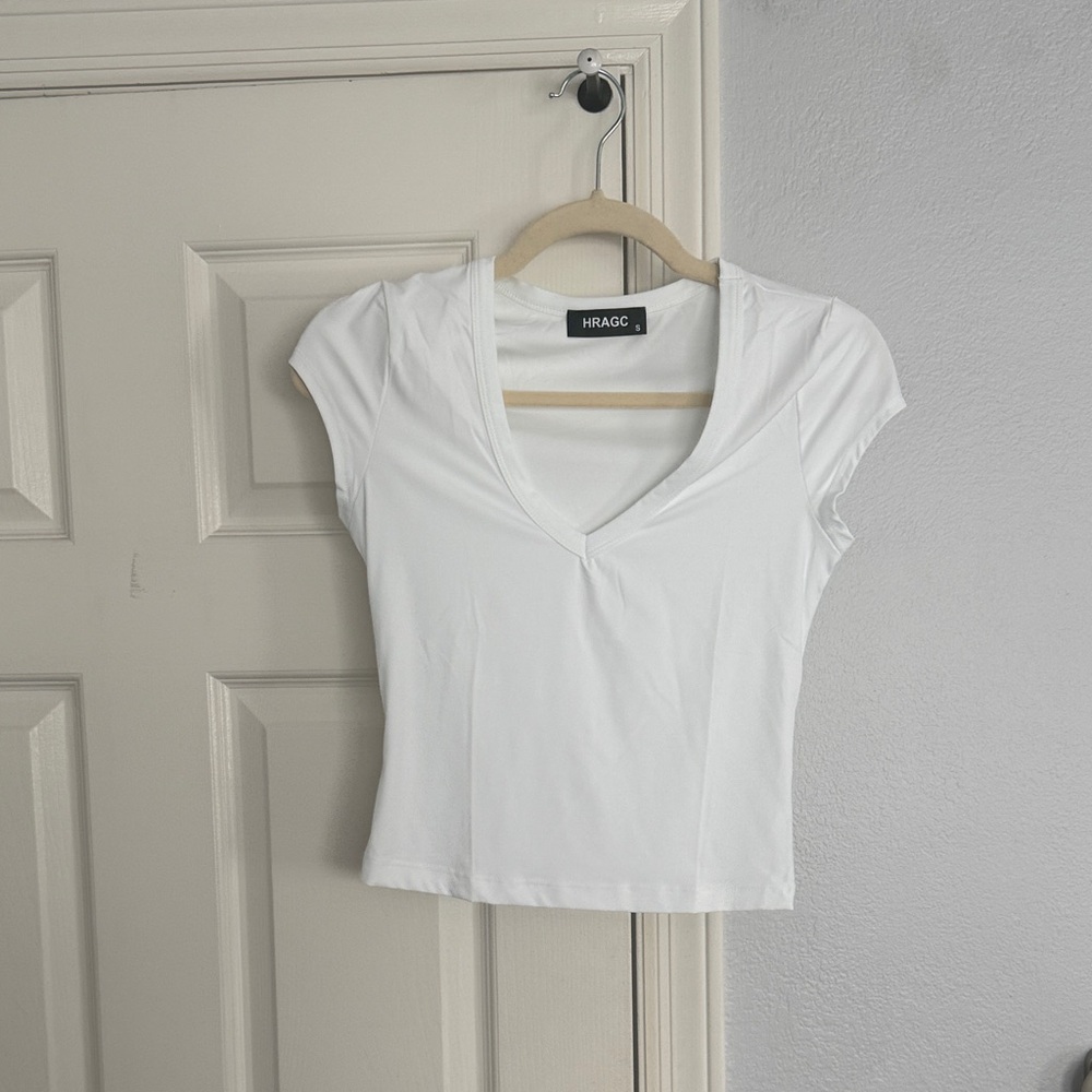 Women's White V-Neck Crop Top